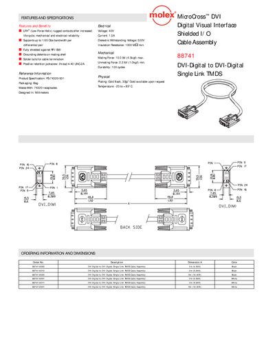 Molex 88741 Shielded DVI Cable Assembly Product Leaflet - cover page