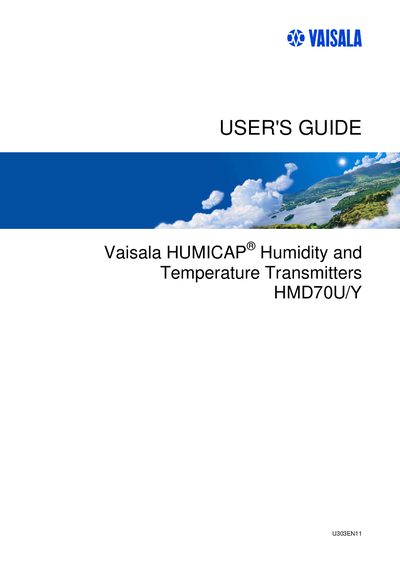 Vaisala HMD70U/Y User Manual - cover page
