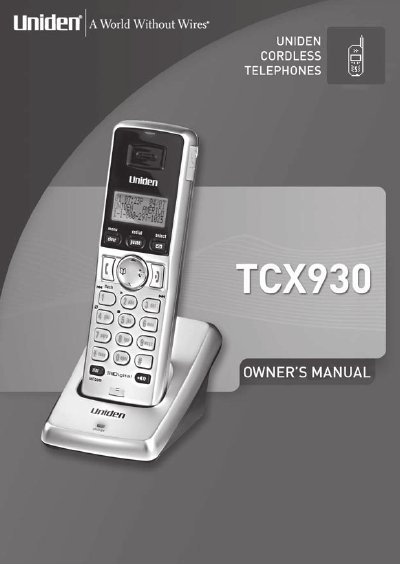 Uniden TCX930 Cordless Telephone Accessory Handset Owner's Manual - cover page