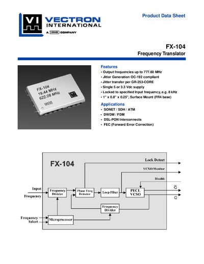 Vectron FX-104 Frequency Translator Datasheet - cover page