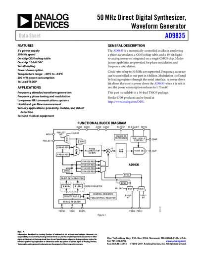 Analog Devices AD9835 Datasheet Rev A - cover page