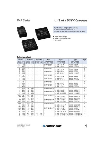 Power-One IMP Series 1‑12 W DC‑DC Converters Product Leaflet - cover page