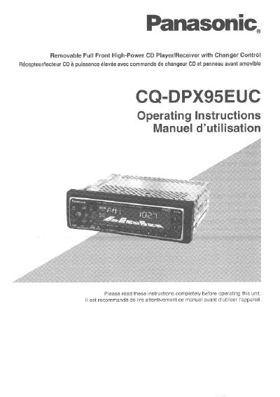 Panasonic CQ-DPX95EUC Operating Instructions - cover page