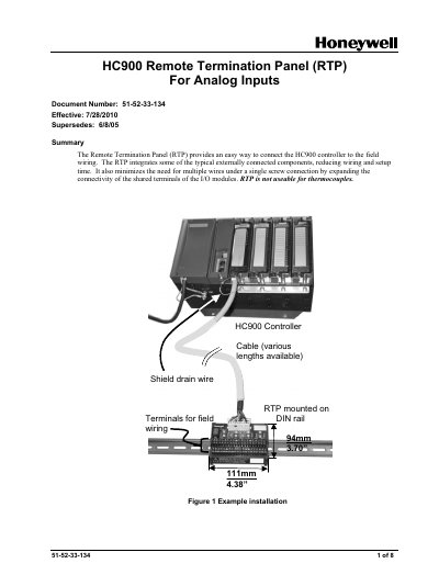 Honeywell HC900 Remote Termination Panel (RTP) User Manual for Analog Inputs