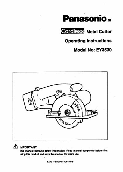 Panasonic EY3530 Metal Cutter Operating Instructions - cover page