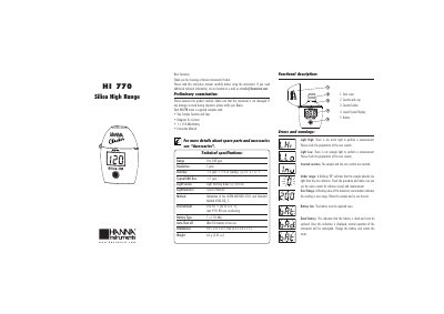 Hanna Instruments HI 770 Silica High Range Meter Instruction Manual - cover page