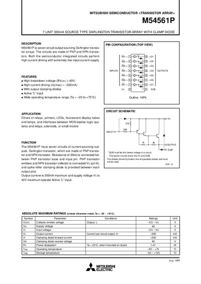 Mitsubishi M54561P Darlington Transistor Array Datasheet - cover page
