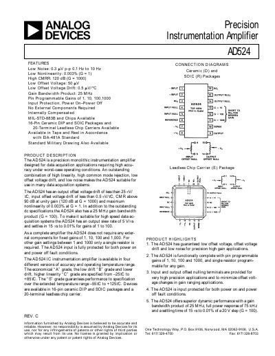Analog Devices AD524 Precision Instrumentation Amplifier Handbook