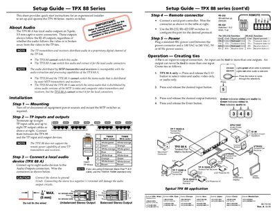 TPX 88 Series Quick Start Guide - cover page