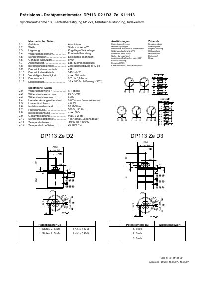 Altmann DP113 D2/D3 Ze K11113 technology data - cover page