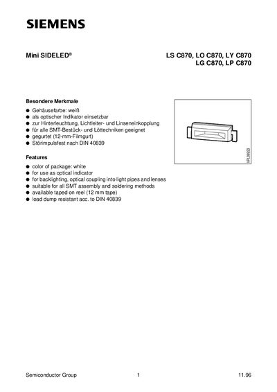 SIEMENS LSC870 LOC870 Data Sheet - cover page