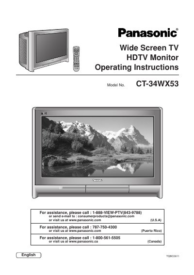 Panasonic CT-34WX53 Wide Screen TV Operating Instructions - cover page