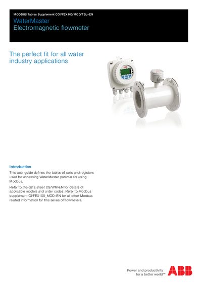ABB WaterMaster Electromagnetic Flowmeter Modbus Tables Supplement - cover page