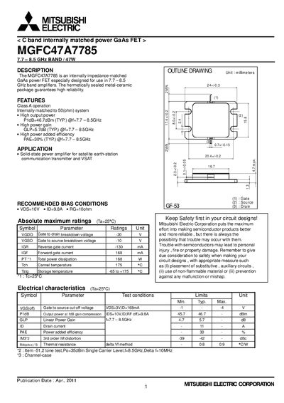 Mitsubishi Electric MGFC47A7785 Datasheet - cover page