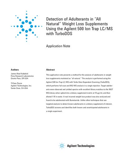 Agilent 500 Ion Trap LC/MS with TurboDDS Application Note - cover page