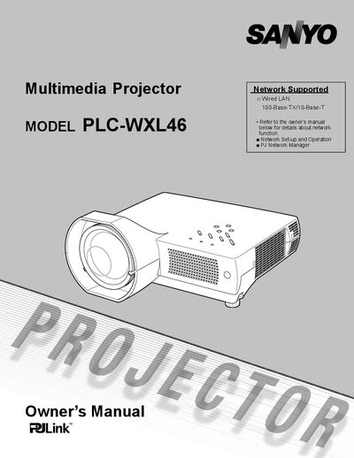 Sanyo PLC-WXL46 Projector Owner’s Manual - cover page