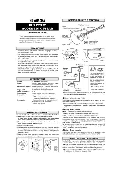 Yamaha SYSTEM-60 Electric Acoustic Guitar Owner's Manual - cover page