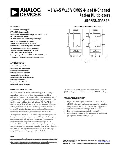 Analog Devices ADG658/ADG659 Analog Multiplexer Datasheet - cover page