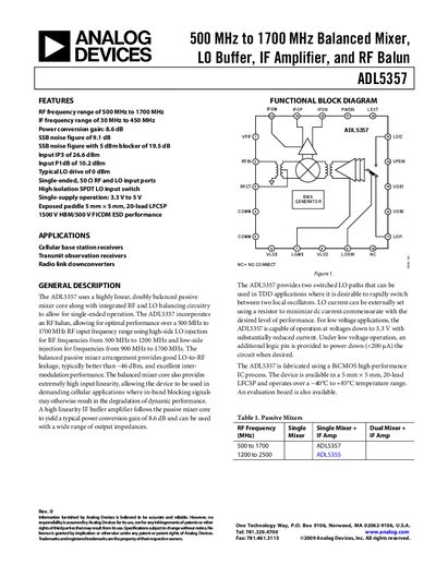 Analog Devices ADL5357 Datasheet - cover page