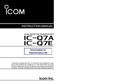 Icom IC-Q7A/E Dual Band FM Transceiver User Manual - cover page