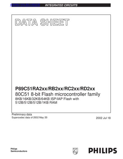 philips P89C51RA2xx/RB2xx/RC2xx/RD2xx 80C51 8-bit Flash microcontroller family handbook - cover page