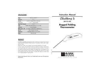 Hanna Instruments HI 151-02 Rugged Folding Thermometer Instruction Manual - cover page