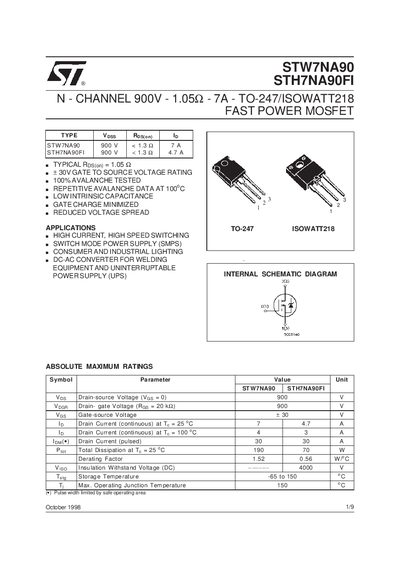 ST STW7NA90/STH7NA90FI handbook - cover page
