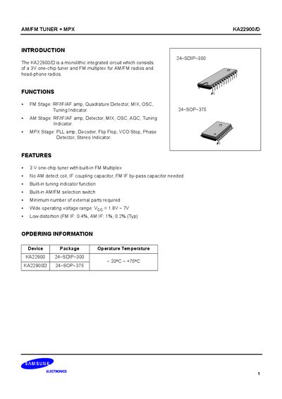 Samsung KA22900/D AM/FM Tuner + MPX Datasheet - cover page