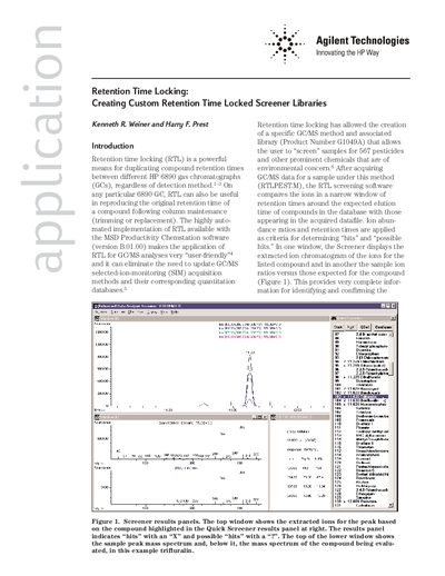 Agilent MSD Productivity Chemstation Retention Time Locking Application Note - cover page