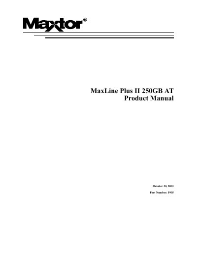 Maxtor MaXLine Plus II 250GB AT Product Manual - cover page
