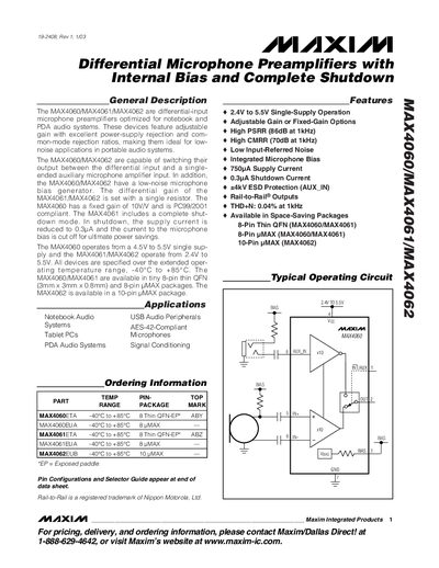 Maxim MAX4060/MAX4061/MAX4062 Datasheet