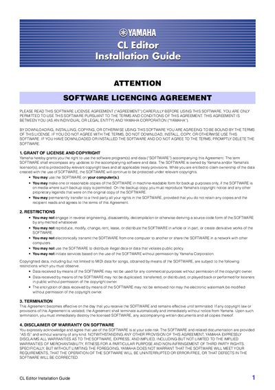 Yamaha CL Editor Installation Guide - cover page