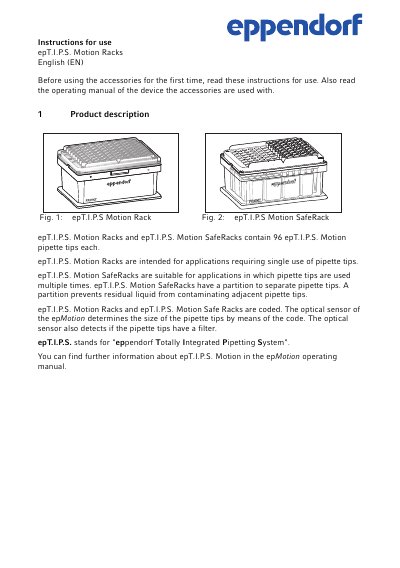 Eppendorf epT.I.P.S. Motion Racks User Manual - cover page