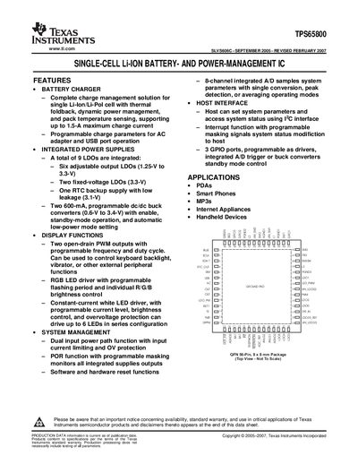 Texas Instruments TPS65800 Datasheet - cover page