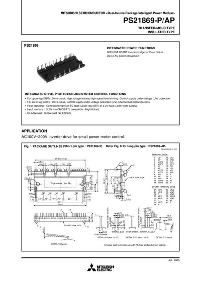 Mitsubishi PS21869-P/AP Intelligent Power Module User Manual - cover page