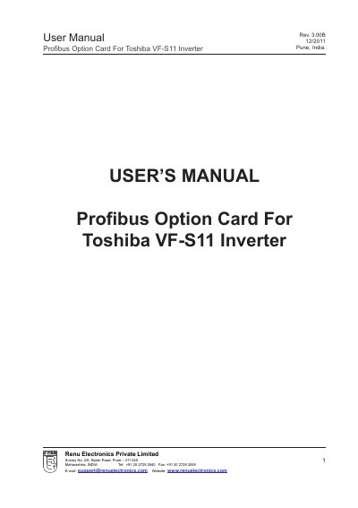 Renu Electronics Profibus Option Card User Manual for Toshiba VF-S11 Inverter - cover page
