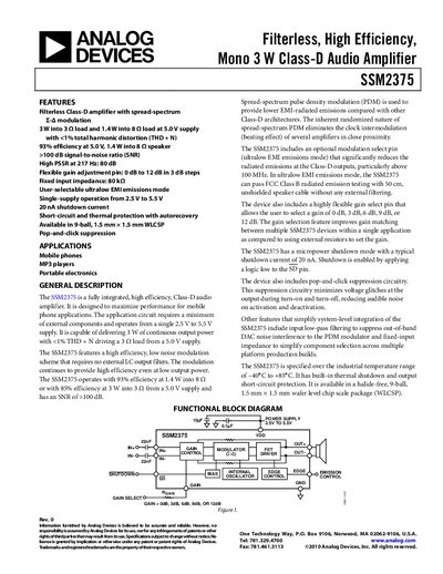 Analog Devices SSM2375 Product Handbook - cover page