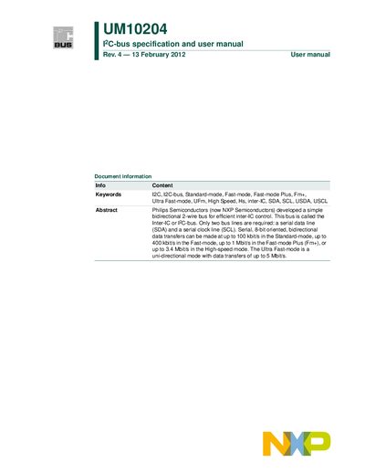 NXP UM10204 I 2 C-bus specification user manual Manual - cover page