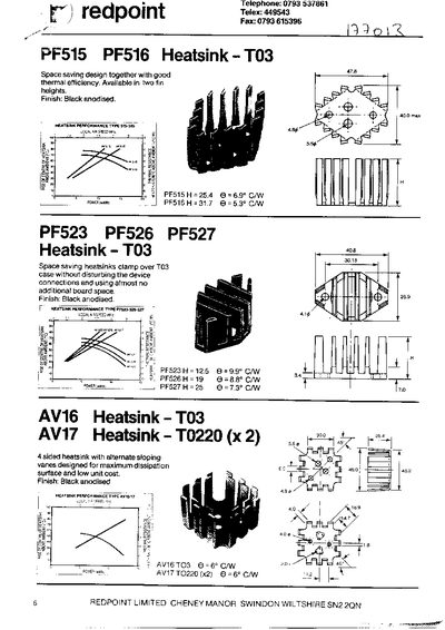 Redpoint Heatsink PF515, PF516, PF523, PF526, PF527, AV16, AV17 Product Data Sheet - cover page
