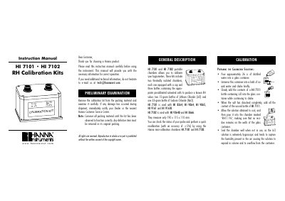 Hanna Instruments HI 7101/HI 7102 RH Calibration Kits Instruction Manual - cover page