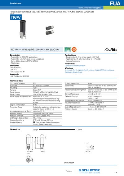 Schurter FUA Fuseholder Handbook - cover page