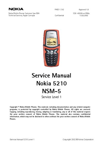 Nokia 5210 Service Manual - cover page