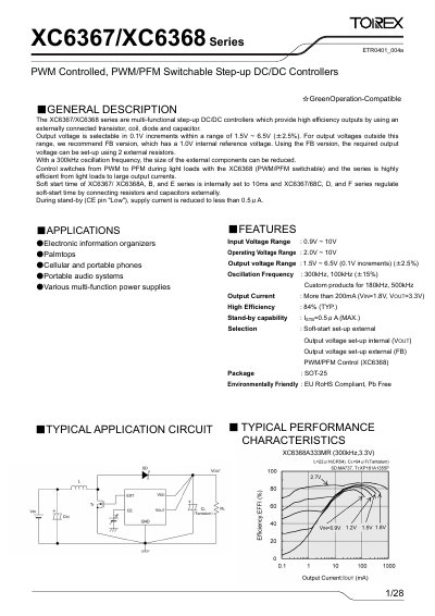 Torex XC6367/XC6368 Series PWM Controlled Step-up DC/DC Controller Datasheet - cover page