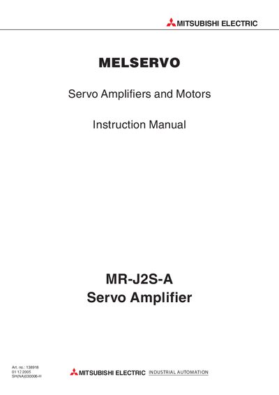 Mitsubishi Electric MR-J2S-A Servo Amplifier and Motor Instruction Manual - cover page