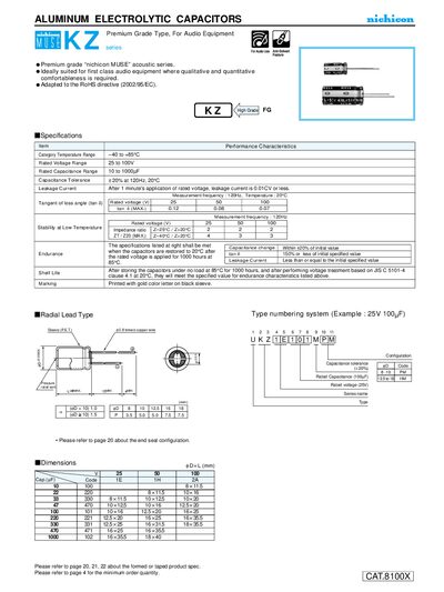 Nichicon MUSE KZ Series Aluminum Electrolytic Capacitors Datasheet - cover page