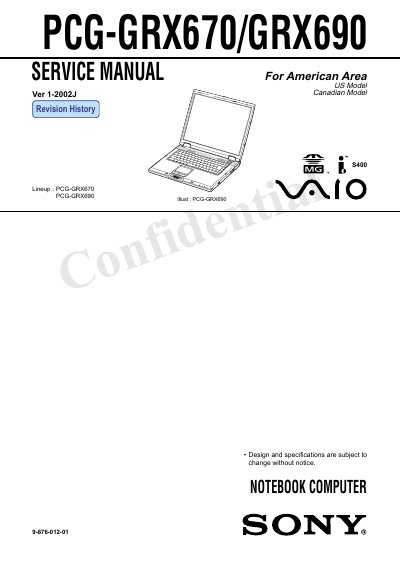 Sony PCG-GRX670/GRX690 Service Manual - cover page