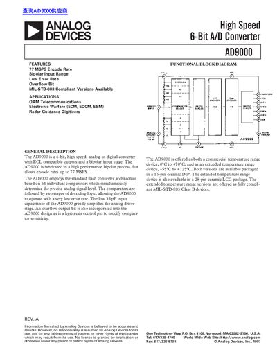 ANALOG DEVICES High Speed 6-Bit A/D Converter AD9000 handbook - cover page