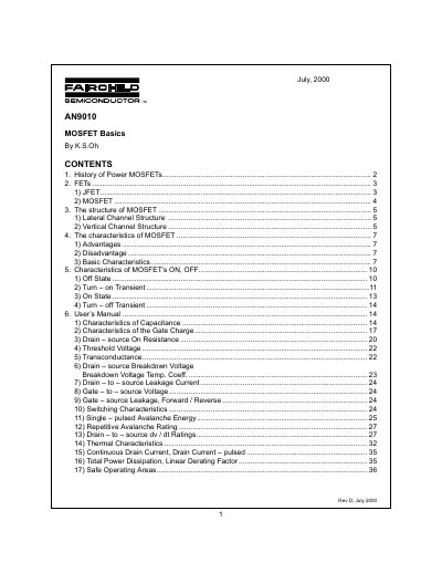 Fairchild Semiconductor AN9010 MOSFET Basics Application Note - cover page