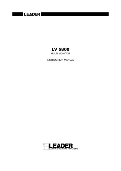 LEADER LV 5800 Multi Monitor Instruction Manual - cover page