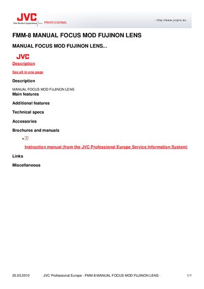 Fujinon FMM-8 Manual Focus Mod User Manual - cover page